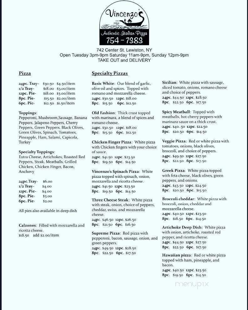 Vincenzo's Pizza House - Lewiston, NY menu_pic