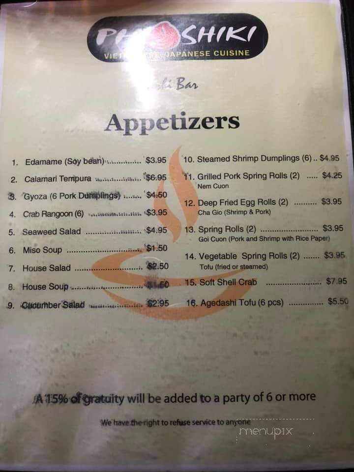 Pho Shiki - Columbus, IN menu_pic