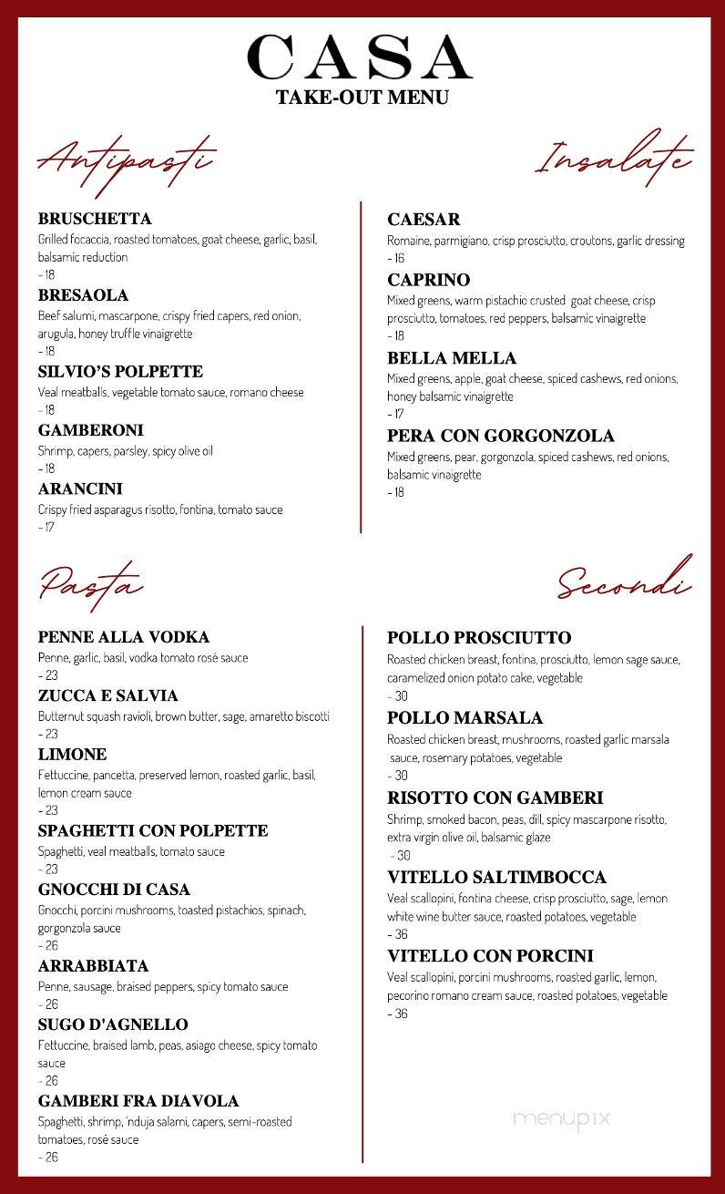 Casa Domenico - Kingston, ON menu_pic