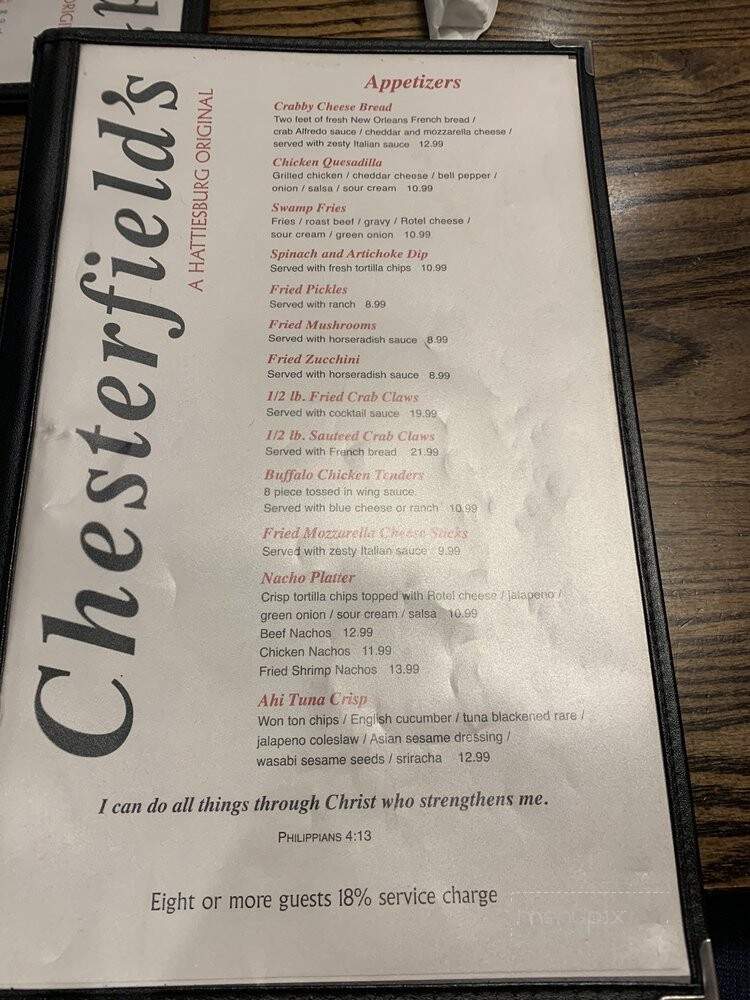 Chesterfields - Hattiesburg, MS menu_pic