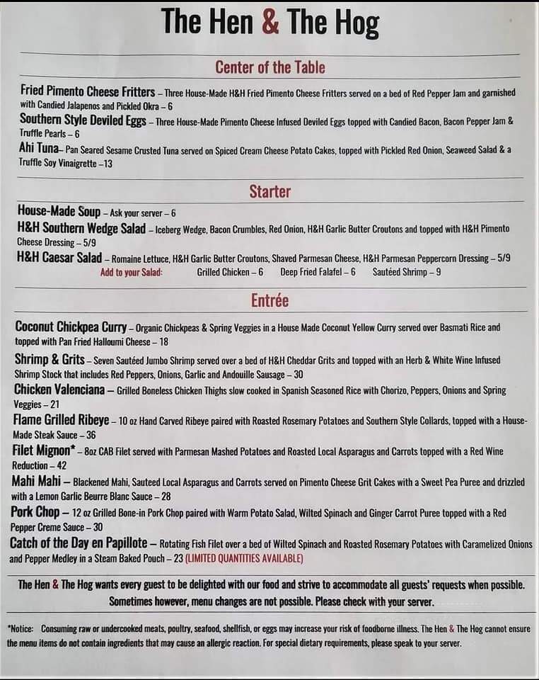 The Hen and the Hog - Halifax, NC menu_pic
