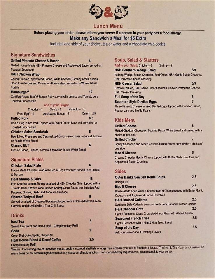 The Hen and the Hog - Halifax, NC menu_pic