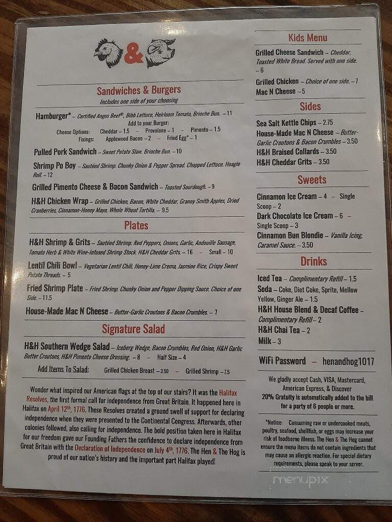 The Hen and the Hog - Halifax, NC menu_pic