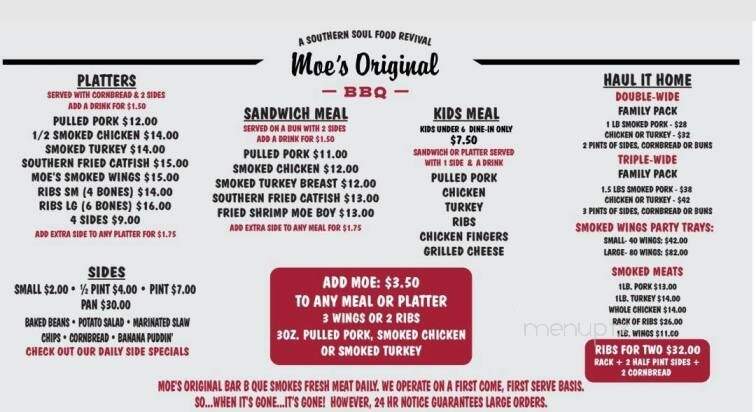 Moe's Original Bar B Que - Pawleys Island, SC menu_pic