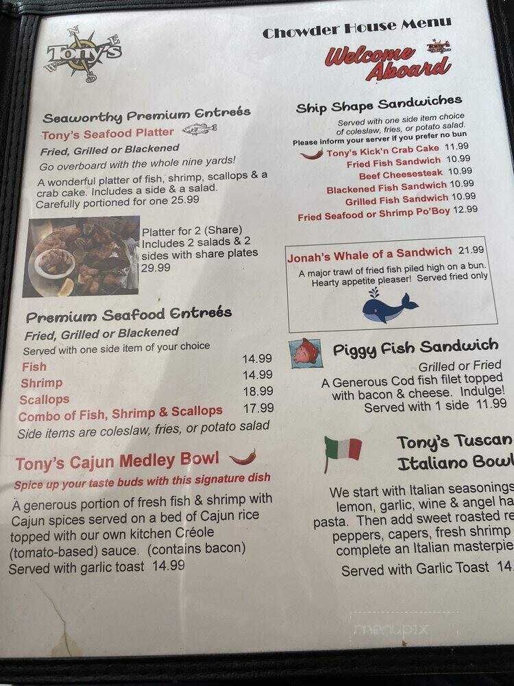 Tony Chowder House - Mount Dora, FL menu_pic