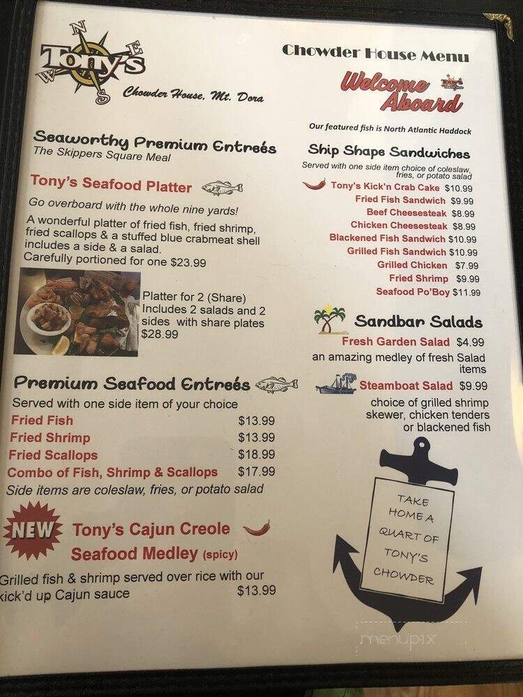 Tony Chowder House - Mount Dora, FL menu_pic