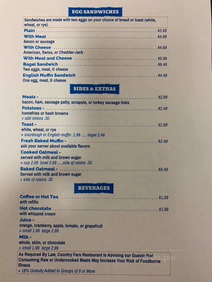 Country Fare Restaurant - Myerstown, PA menu_pic