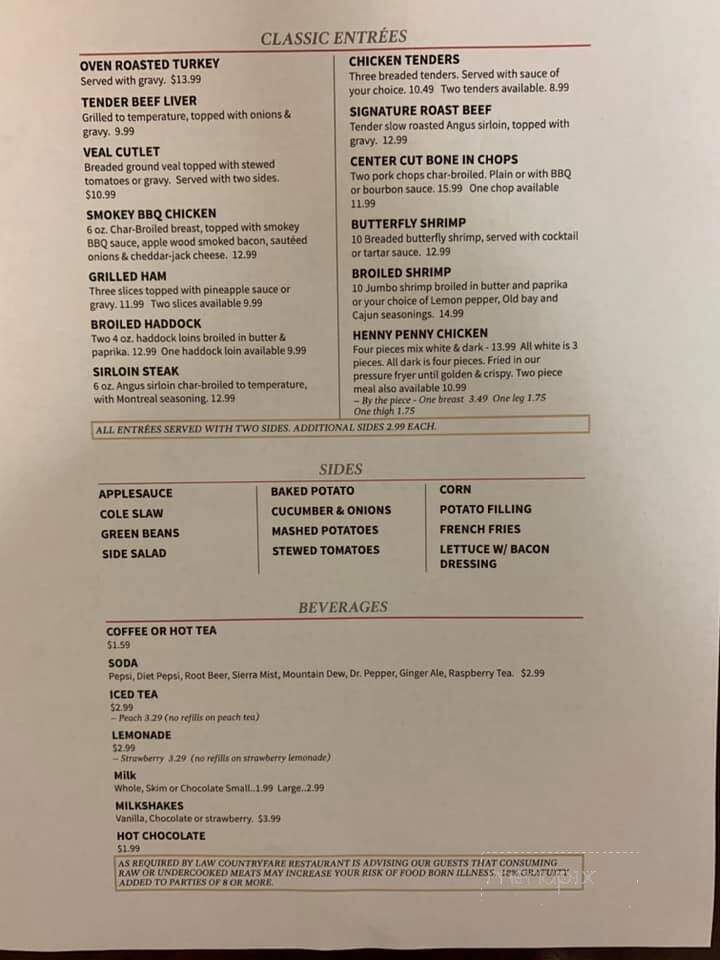 Country Fare Restaurant - Myerstown, PA menu_pic