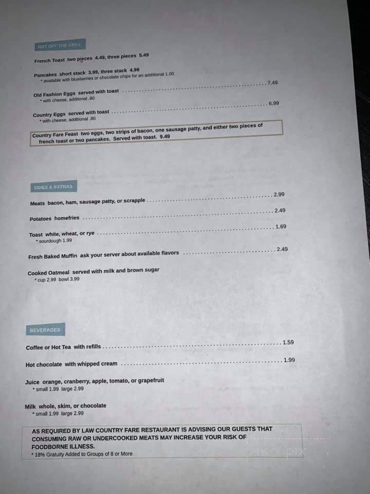 Country Fare Restaurant - Myerstown, PA menu_pic