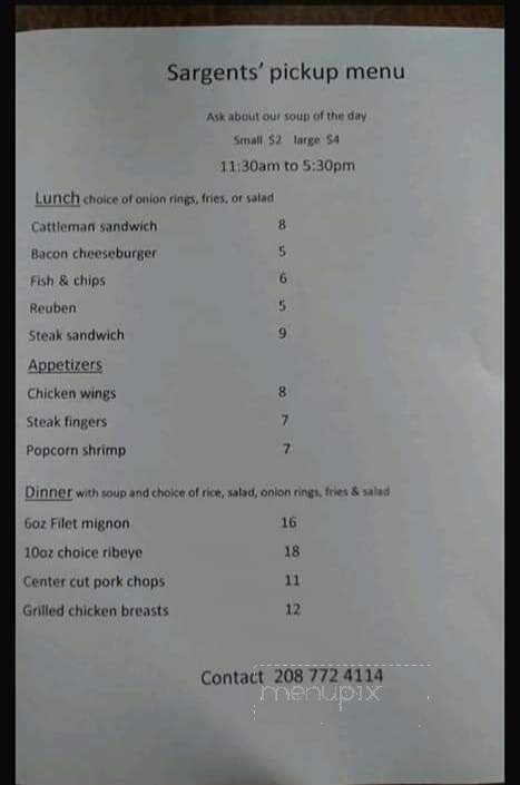 Sargents Restaurant & Lounge - Hayden, ID menu_pic
