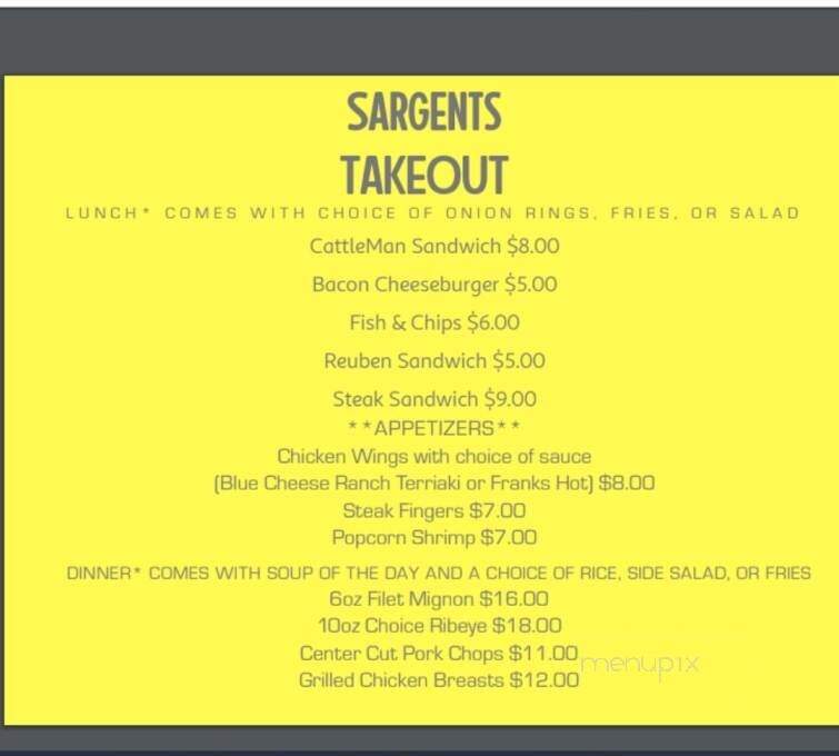 Sargents Restaurant & Lounge - Hayden, ID menu_pic
