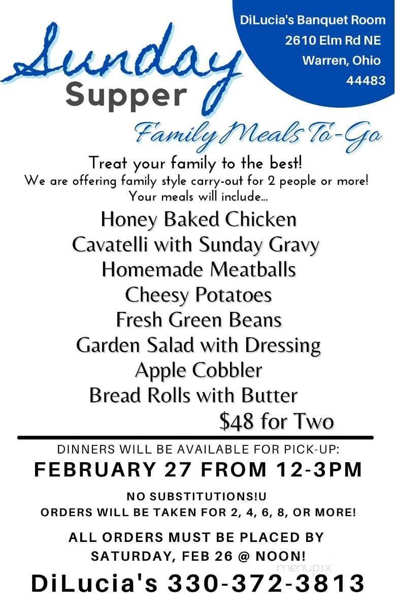 Dilucia's Banquet Room - Warren, OH menu_pic