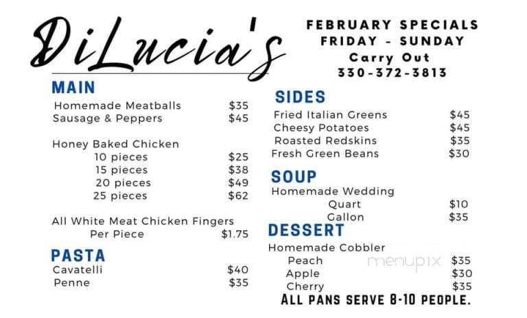 Dilucia's Banquet Room - Warren, OH menu_pic
