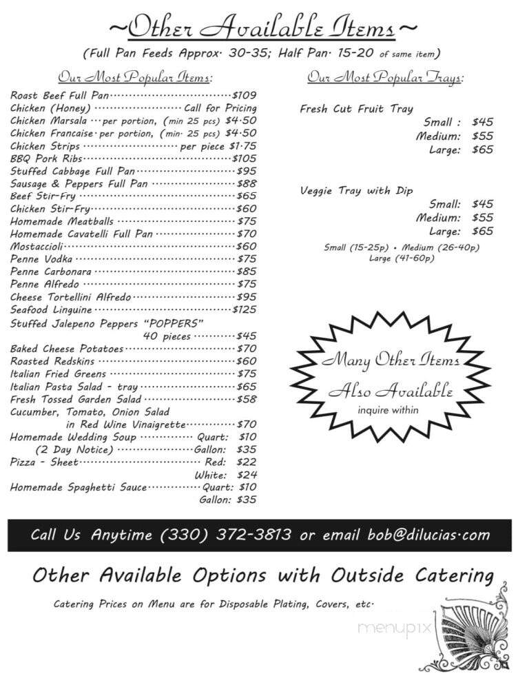 Dilucia's Banquet Room - Warren, OH menu_pic
