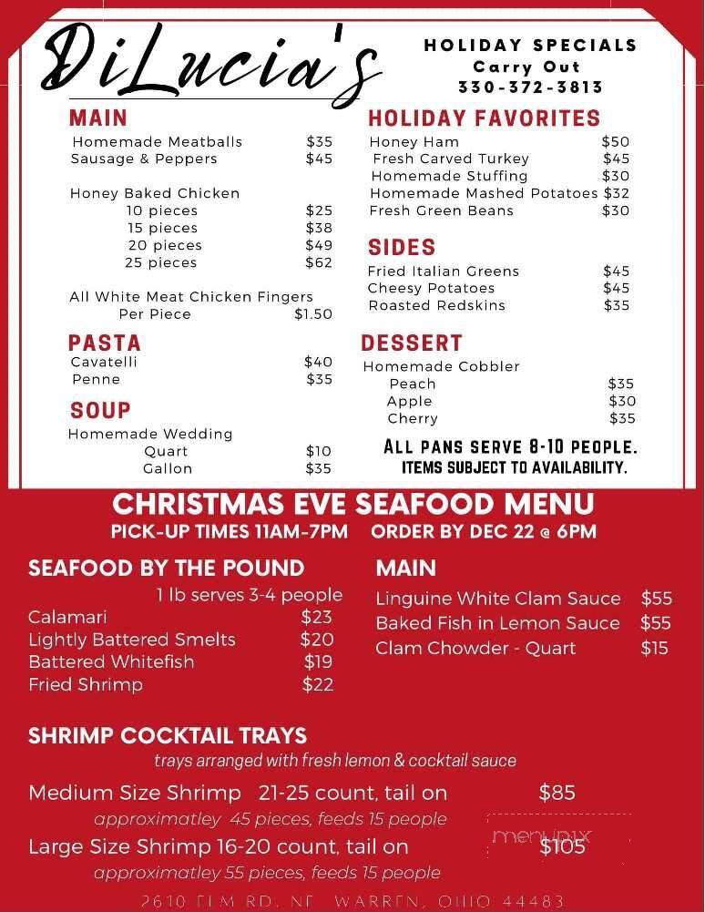 Dilucia's Banquet Room - Warren, OH menu_pic