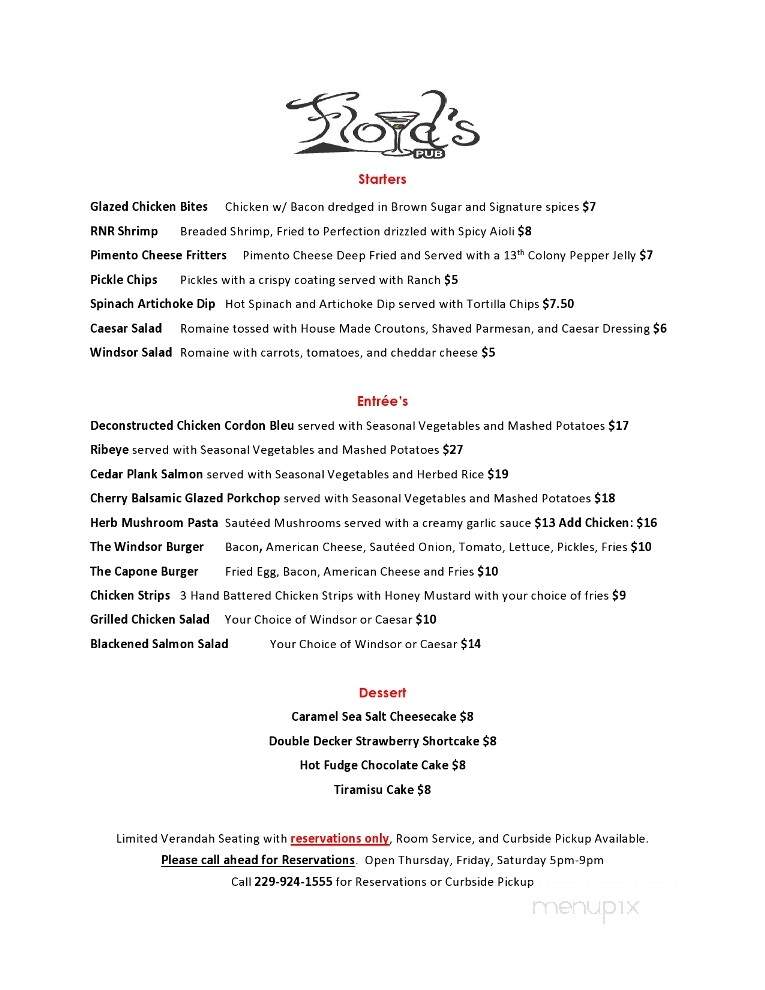 Windsor Hotel - Americus, GA menu_pic