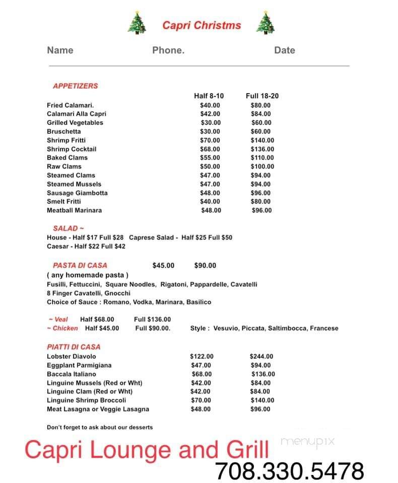 Capri Lounge & Grill - Willow Springs, IL menu_pic