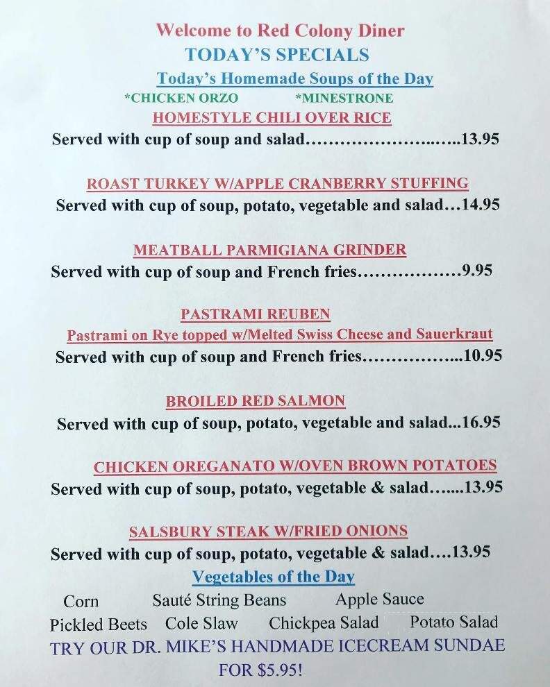 Red Colony Diner - Brookfield, CT menu_pic
