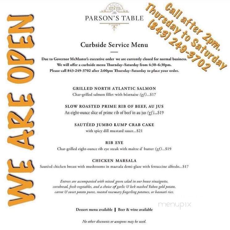Parson's Table - Calabash, NC menu_pic
