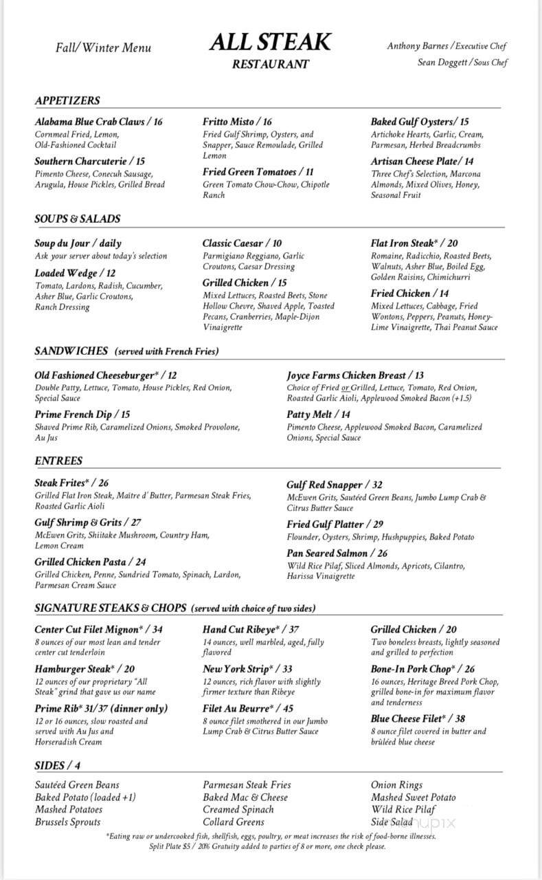All Steak Restaurant - Cullman, AL menu_pic