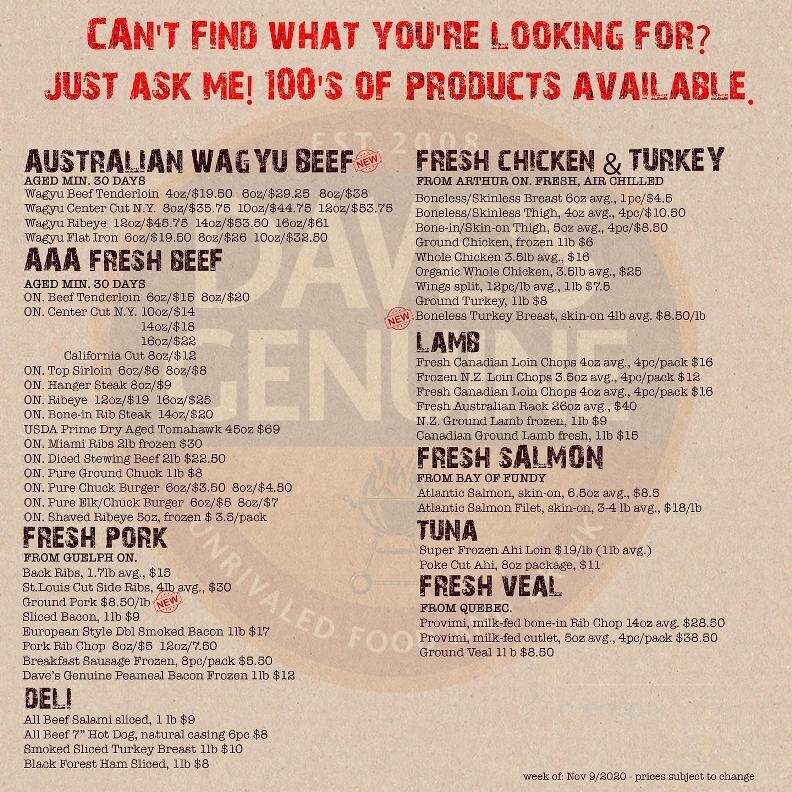Dave's Genuine - Toronto, ON menu_pic