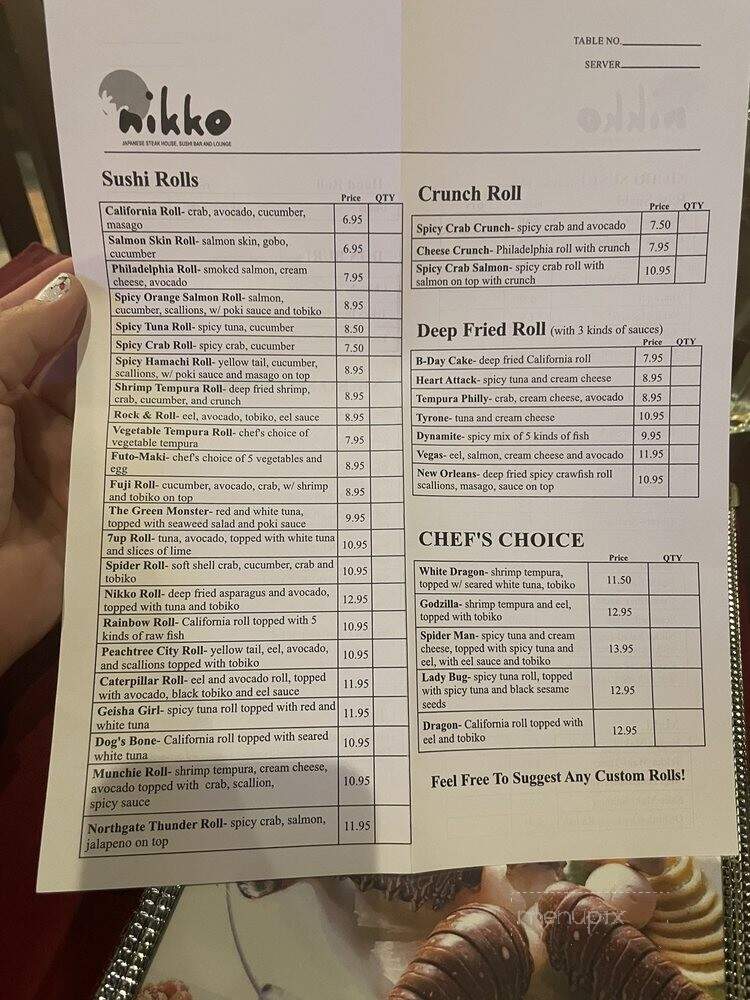 Nikko Japanese Steak House Sushi - Tyrone, GA menu_pic