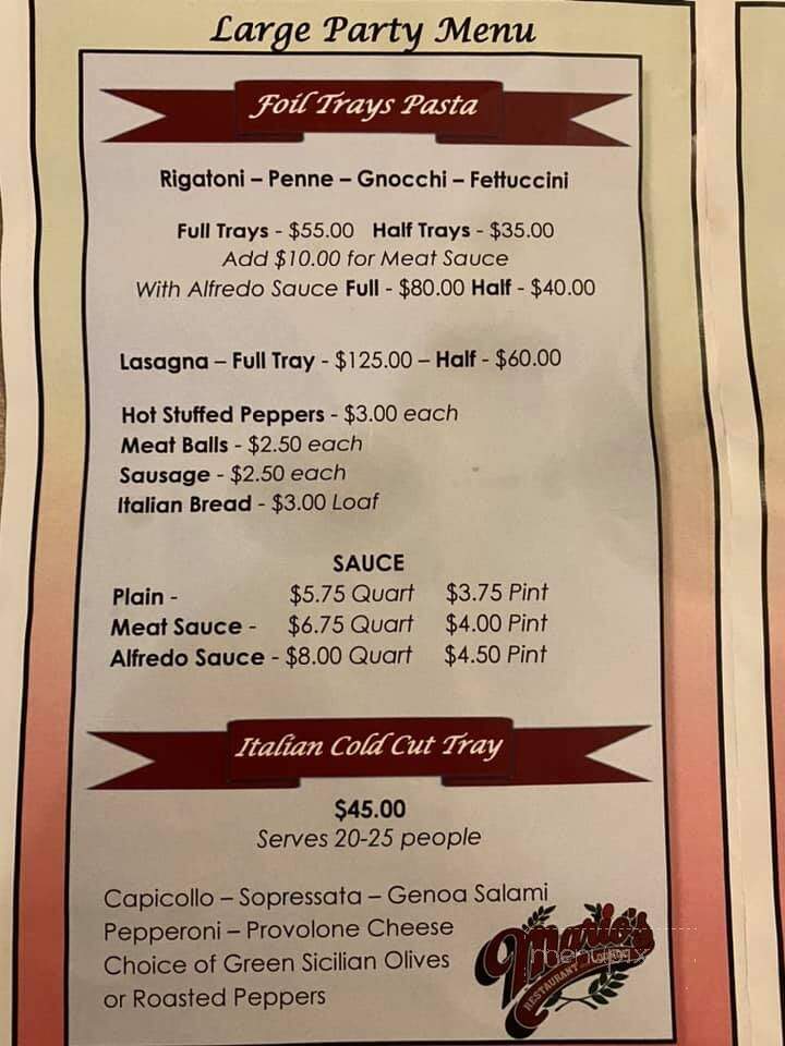 Mario's Restaurant - Weirton, WV menu_pic
