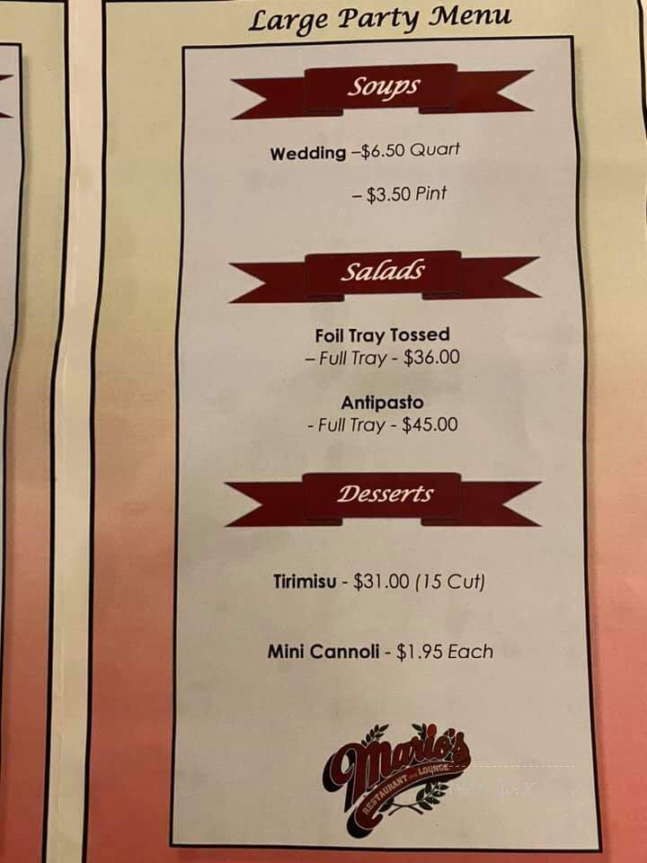 Mario's Restaurant - Weirton, WV menu_pic