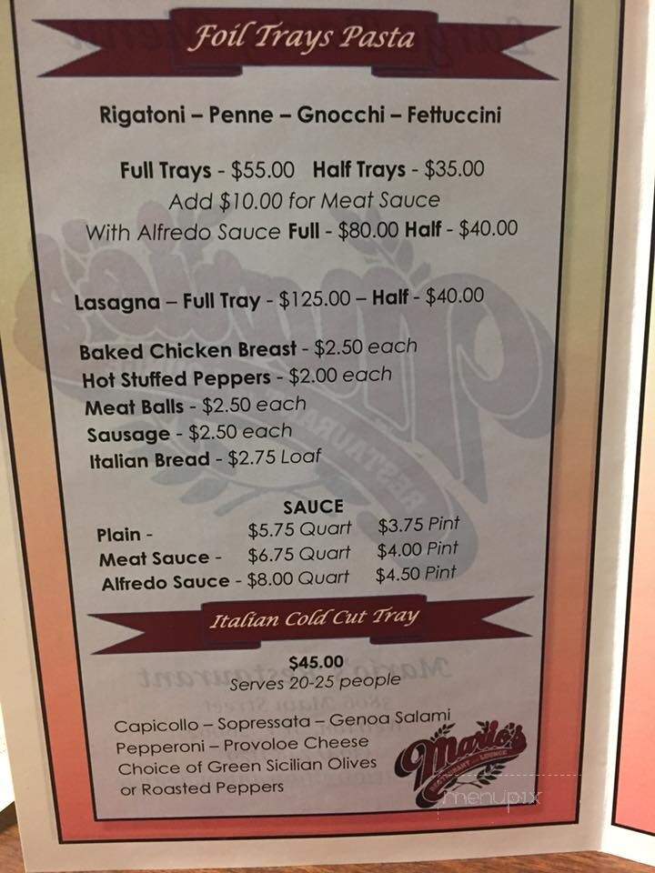 Mario's Restaurant - Weirton, WV menu_pic