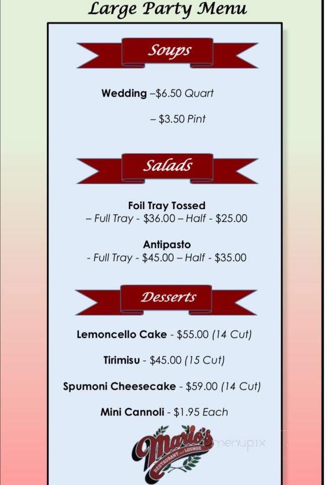 Mario's Restaurant - Weirton, WV menu_pic