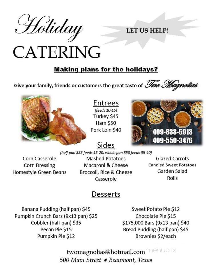 Two Magnolias - Beaumont, TX menu_pic