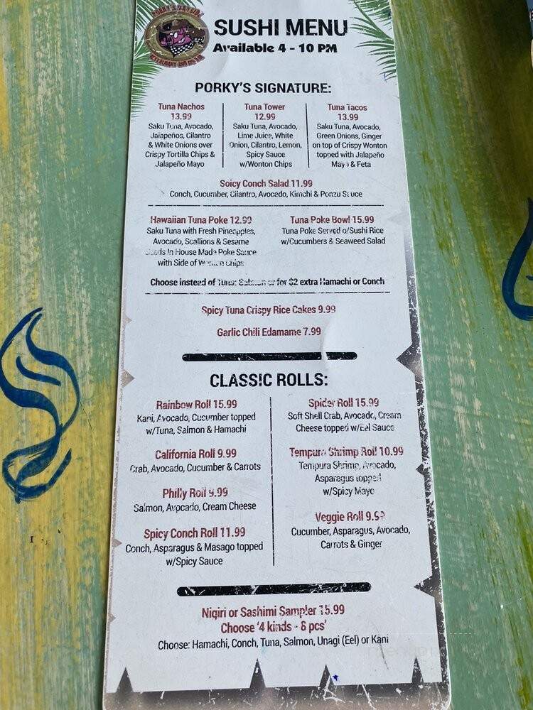 Porky's Bayside - Marathon, FL menu_pic