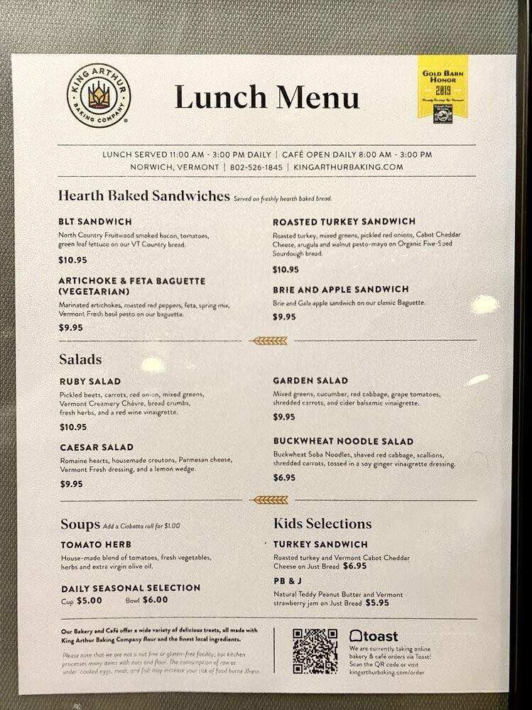 The Baker's Store and Cafe: King Arthur Flour - Norwich, VT menu_pic