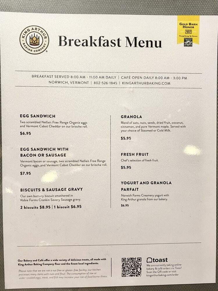 The Baker's Store and Cafe: King Arthur Flour - Norwich, VT menu_pic