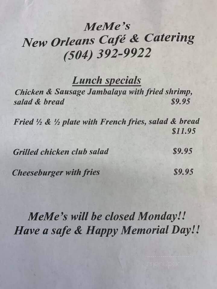 Meme's New Orleans Cafe - Belle Chasse, LA menu_pic
