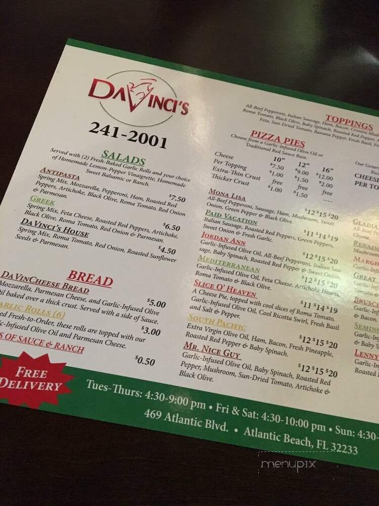 DaVinci's Pizza - Atlantic Beach, FL menu_pic