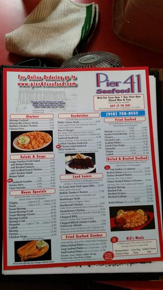 Pier 41 Seafood Restaurant - Lumberton, NC menu_pic
