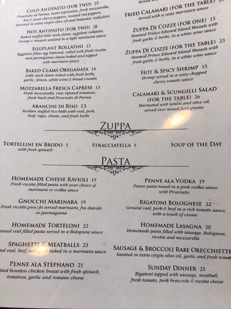 Stephano's Ristorante - Fishkill, NY menu_pic
