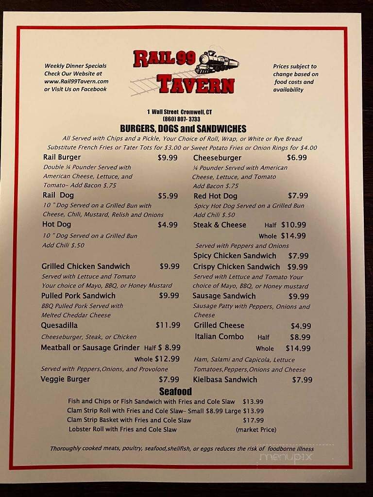 Rail 99 - Cromwell, CT menu_pic