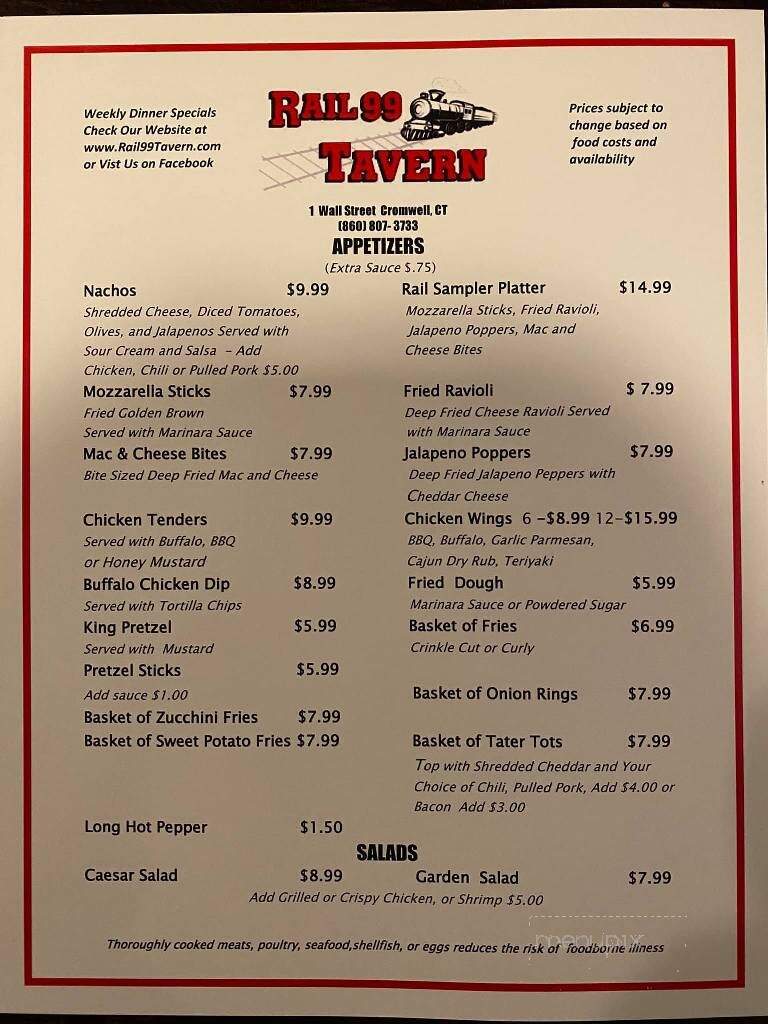 Rail 99 - Cromwell, CT menu_pic