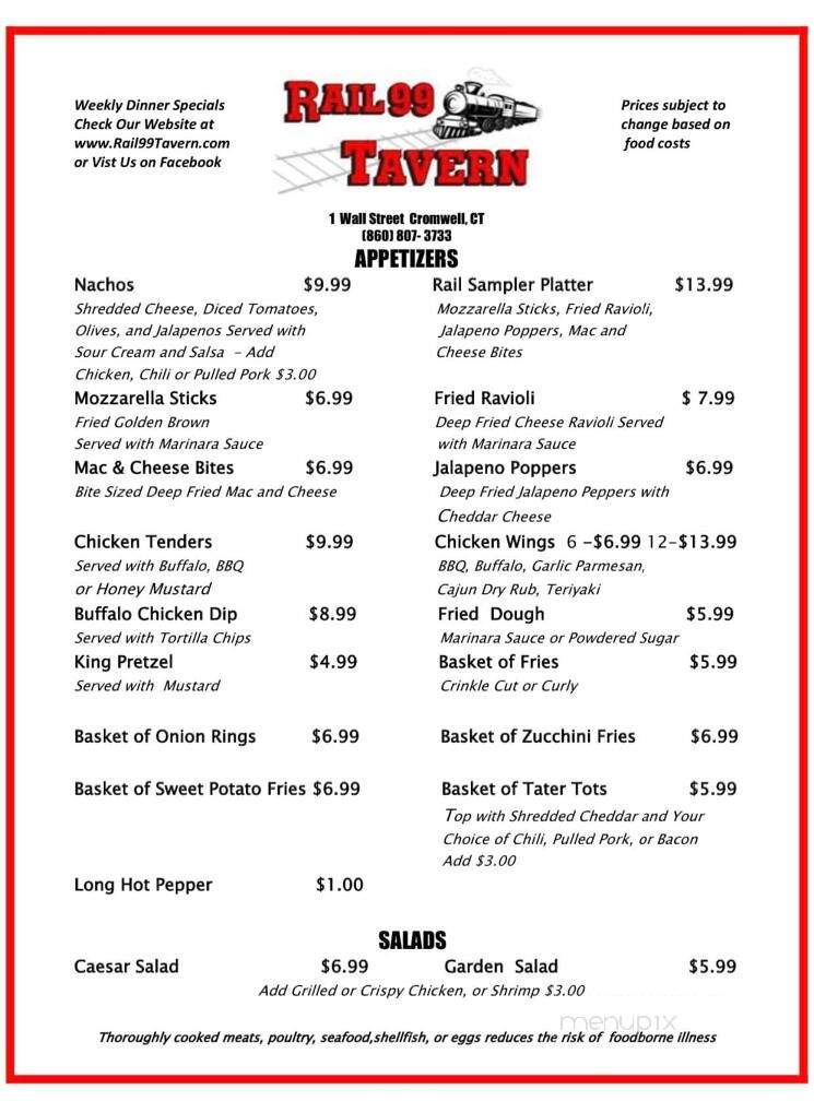 Rail 99 - Cromwell, CT menu_pic