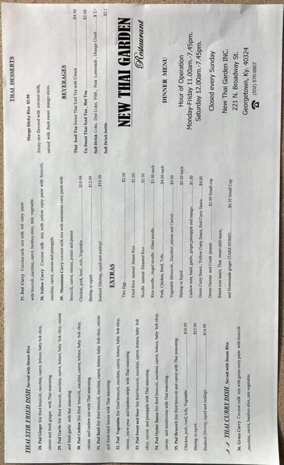 Thai Garden - Georgetown, KY menu_pic