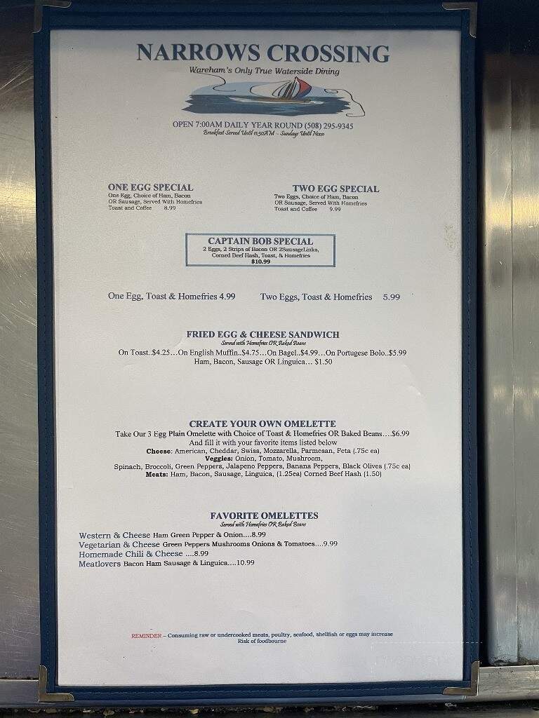 Narrows Crossing Restaurant - Wareham, MA menu_pic