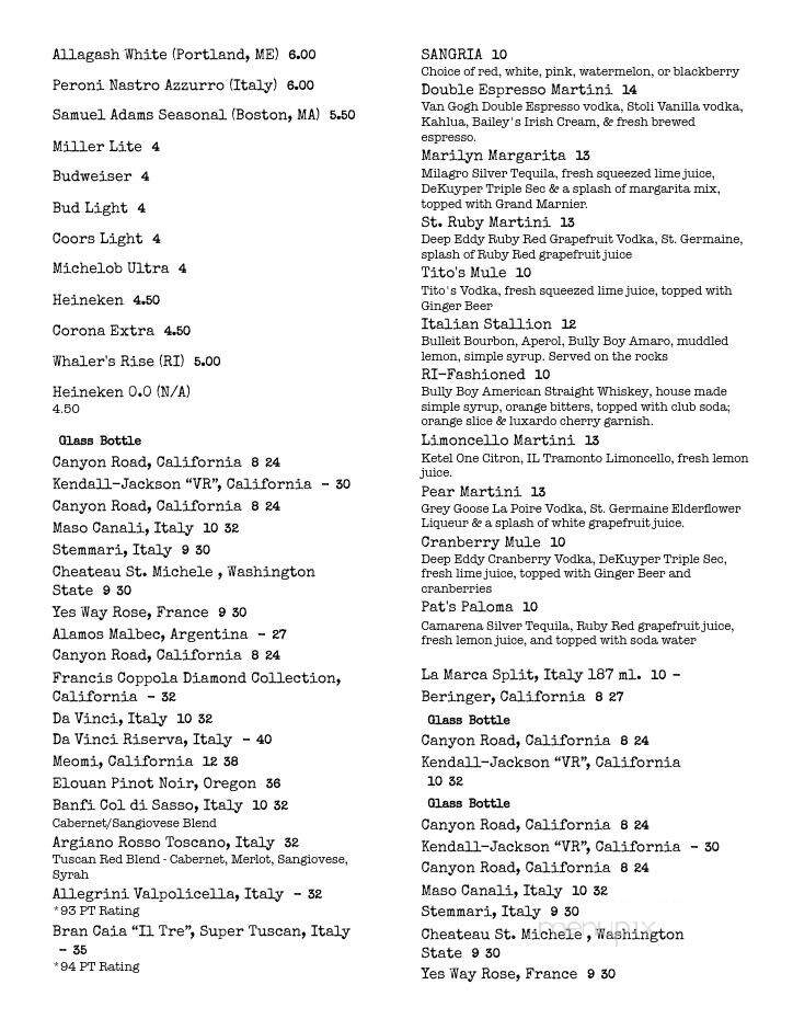 Pat's Italian Restaurant - Johnston, RI menu_pic