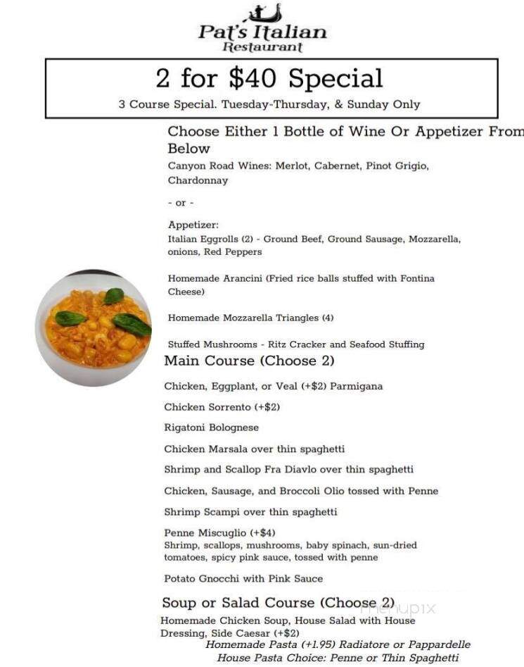 Pat's Italian Restaurant - Johnston, RI menu_pic