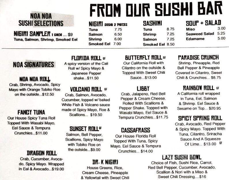 Noa Noa - Warsaw, IN menu_pic