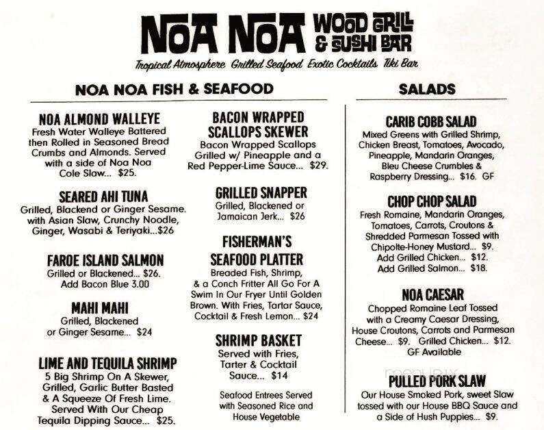 Noa Noa - Warsaw, IN menu_pic