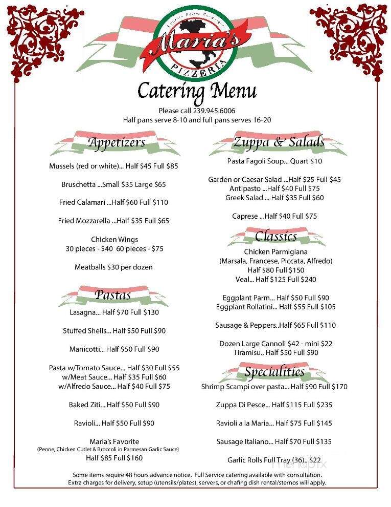 Maria's Italian Restaurant - Cape Coral, FL menu_pic