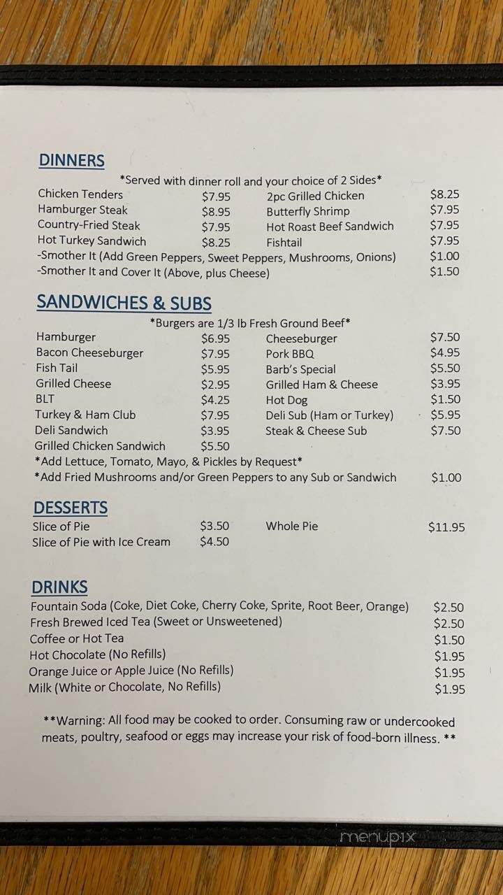 Road Kill Cafe - Artemas, PA menu_pic