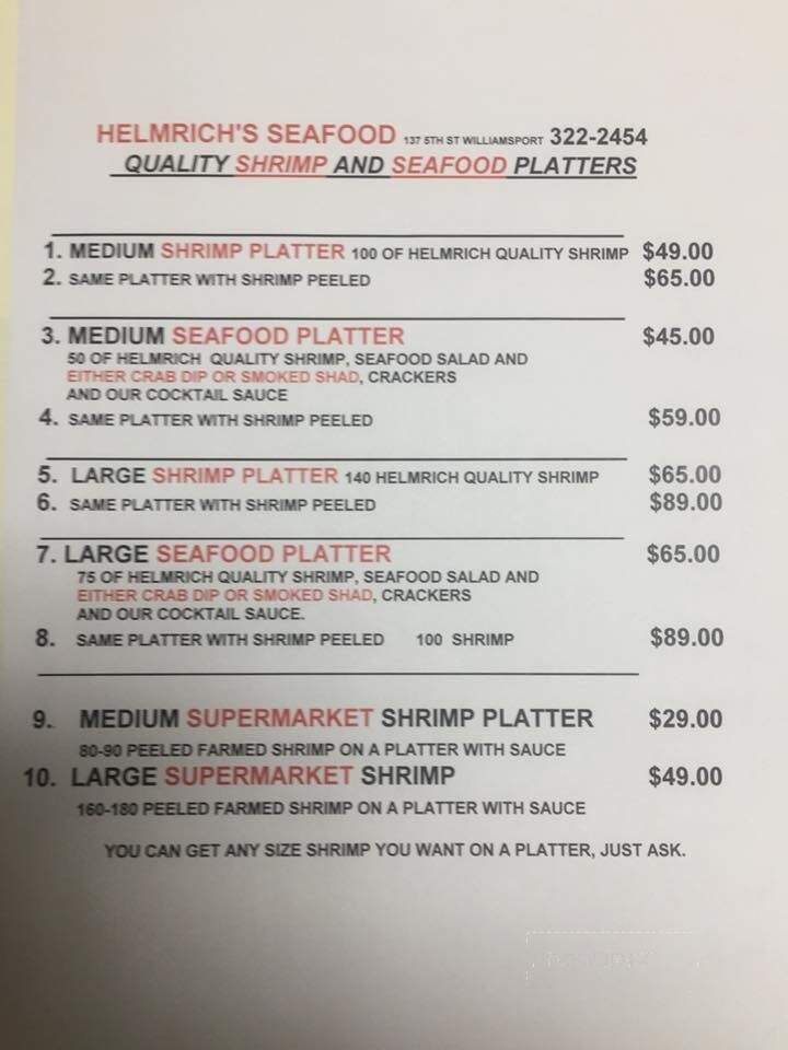Helmrich's Seafood - Williamsport, PA menu_pic